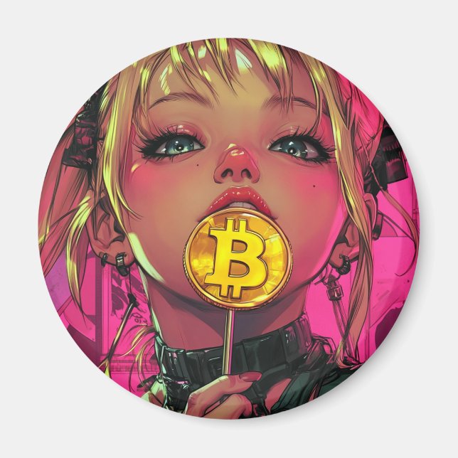 Cyberpunk Bitcoin Waifu Anime Magnet (Framsidan)