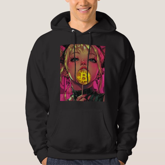 Cyberpunk Bitcoin Waifu Crypto Anime Hoodie (Framsida)