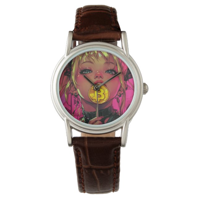 Cyberpunk Bitcoin Waifu Crypto Anime Watch Armbandsur (Framsida)