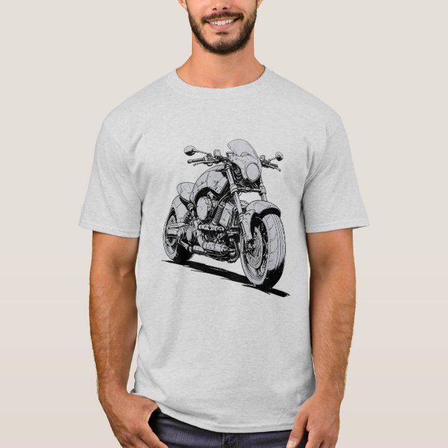 Cyberpunk Bläck Teckning i Futuristiska motorcykel T Shirt (Framsida)