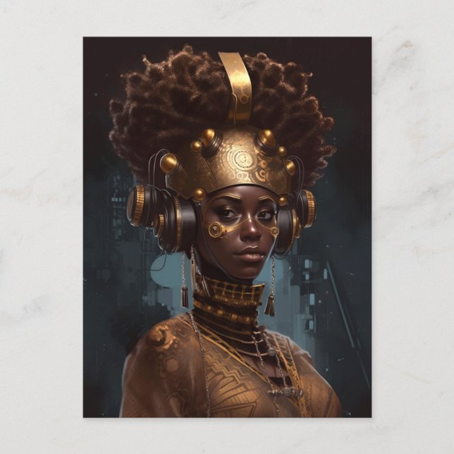 Cyberpunk Black Woman Science fiction Vykort (Framsida)