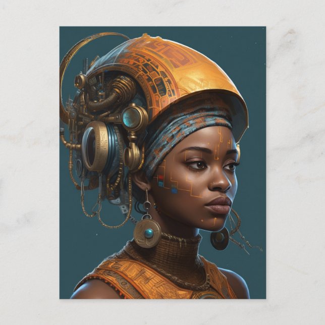 Cyberpunk Black Woman Science fiction Vykort (Framsida)