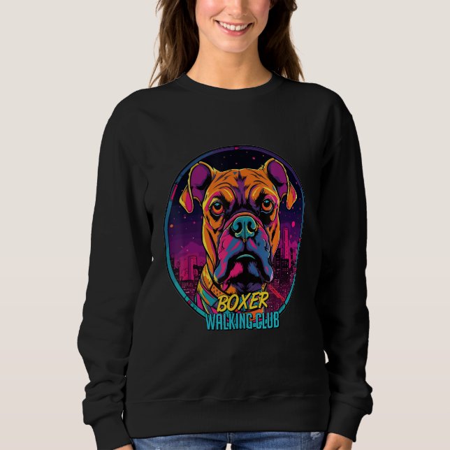 Cyberpunk Boxer Walking Club Futuristic Dog T Shirt (Framsida)