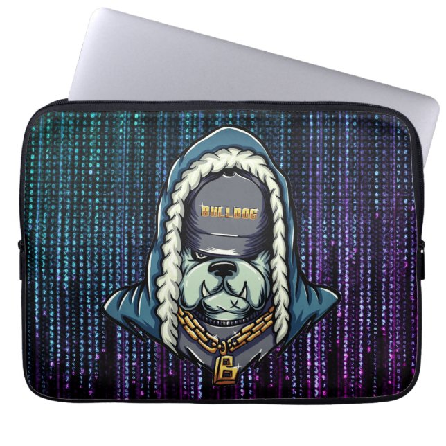 Cyberpunk Bulldog Hacker Ärmel Laptop Fodral (Framsidan)