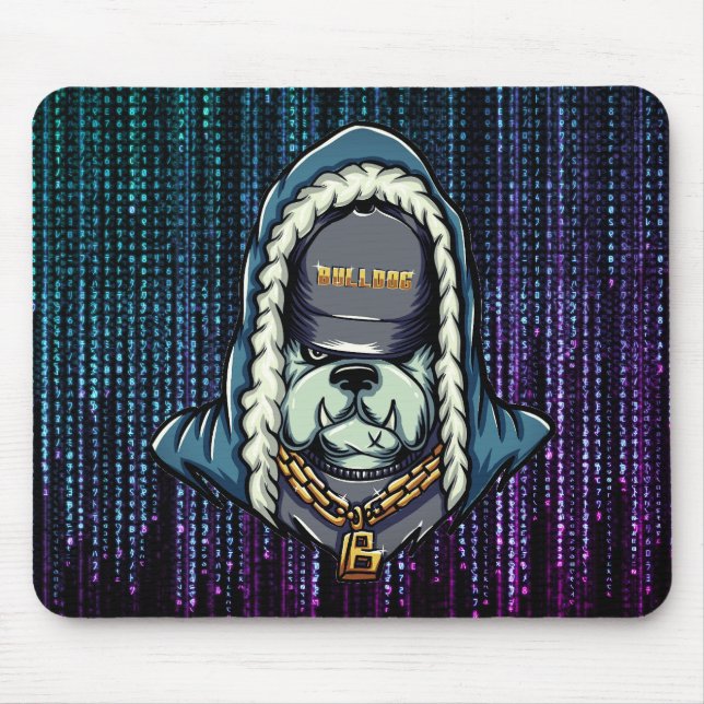 Cyberpunk Bulldog Neon Mouse Pad Musmatta (Framsidan)
