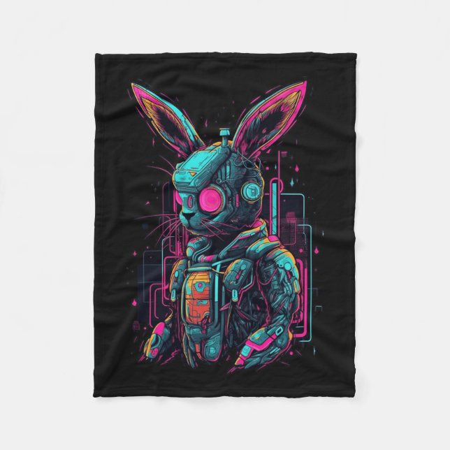 Cyberpunk Bunny Cyborg Rabbit Coola Gamer Påsk Fleecefilt (Framsidan)