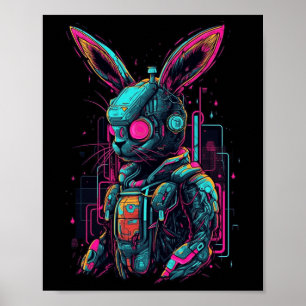 Cyberpunk Bunny Cyborg Rabbit Coola Gamer Påsk Poster