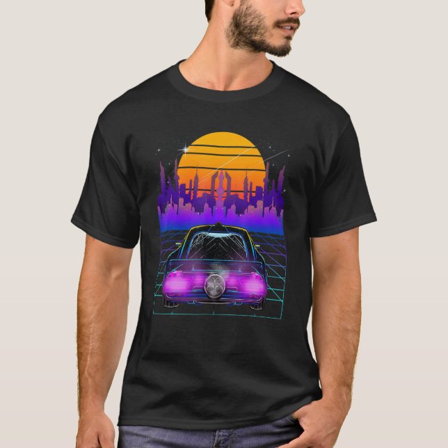 Cyberpunk Car Vaporwave Aesthetic Outrun Retro Gam T Shirt (Framsida)