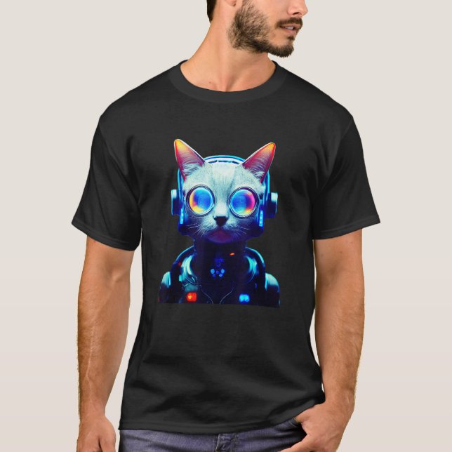Cyberpunk Cat 4 T Shirt (Framsida)