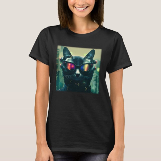 Cyberpunk Cat  Japanese Cat Aesthetic Streetwear   T Shirt (Framsida)