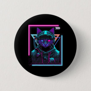 Cyberpunk Cat Kattunge Punker Futuristiska Cyber P Knapp