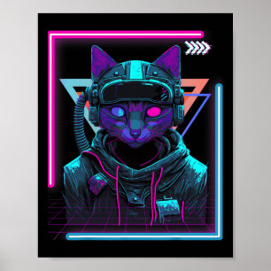 Cyberpunk Cat Kattunge Punker Futuristiska Cyber P Poster