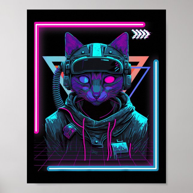 Cyberpunk Cat Kattunge Punker Futuristiska Cyber P Poster (Framsidan)