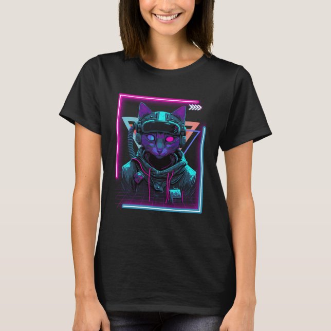 Cyberpunk Cat Kattunge Punker Futuristiska Cyber P T Shirt (Framsida)