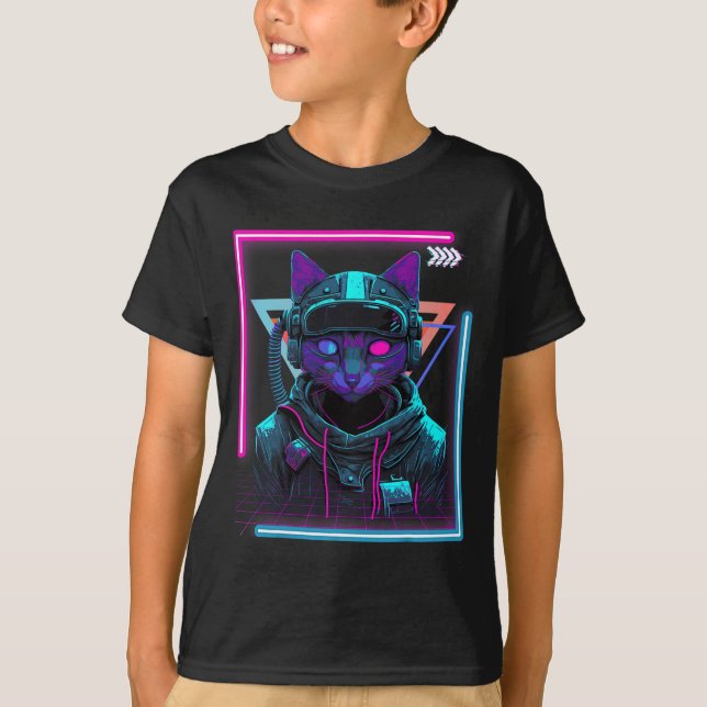 Cyberpunk Cat Kattunge Punker Futuristiska Cyber P T Shirt (Framsida)