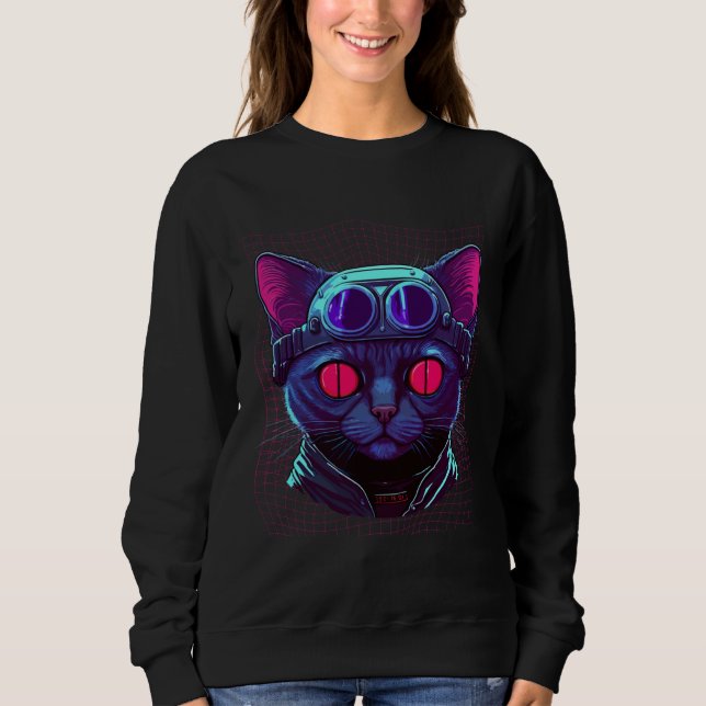 Cyberpunk Cat Kitty Cyber Punker T Shirt (Framsida)