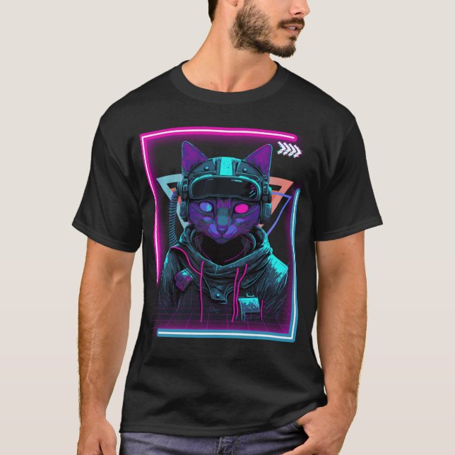 Cyberpunk Cat Kitty Punker Futuristic Cyber Punk T Shirt (Framsida)