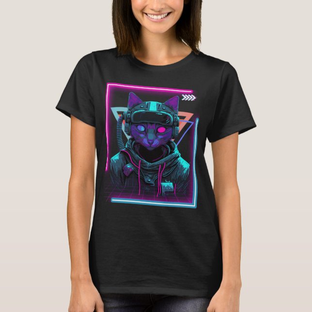 Cyberpunk Cat Kitty Punker Futuristic Cyber Punk T Shirt (Framsida)