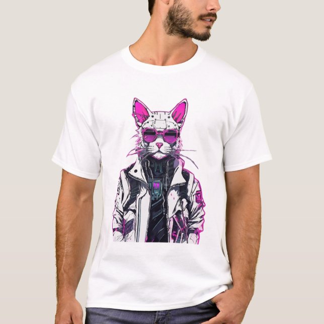 Cyberpunk Cat: Neon Outlaw T Shirt (Framsida)