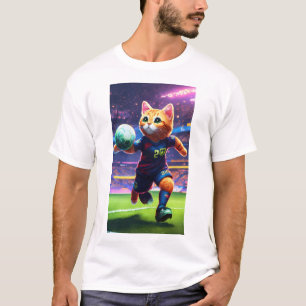 Cyberpunk Cat Soccer Player Scoring a Goal   Siffr T Shirt