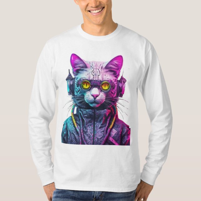 Cyberpunk Cat Warrior T Shirt (Framsida)