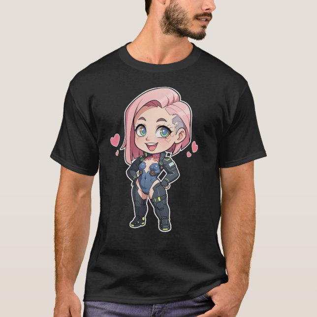 Cyberpunk Chibi Girl T Shirt (Framsida)