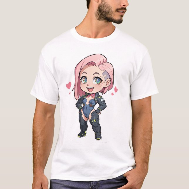 Cyberpunk Chibi Girl T Shirt (Framsida)
