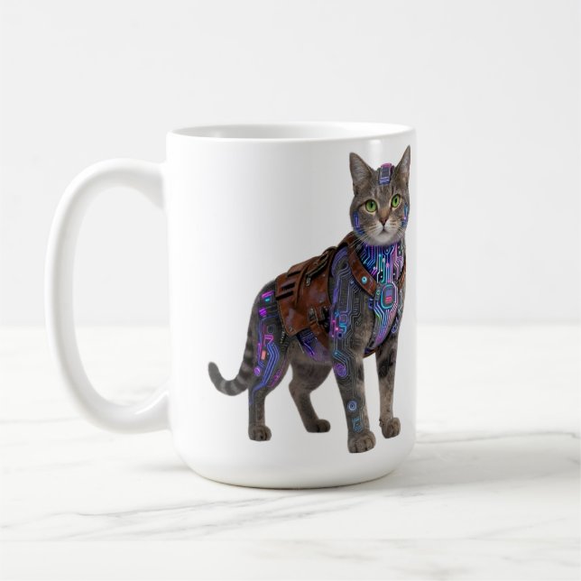 Cyberpunk Circuit Cat – Neon Tech Beast Kaffemugg (Vänster)