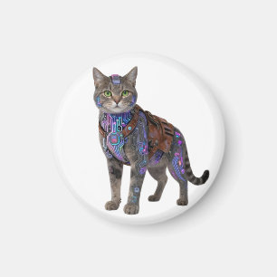 Cyberpunk Circuit Katt – Neon Teknologisk Beast Magnet
