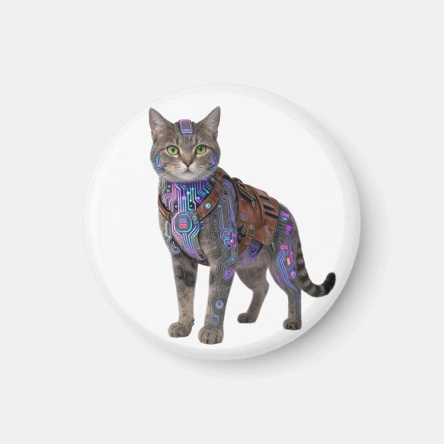 Cyberpunk Circuit Katt – Neon Teknologisk Beast Magnet (Framsidan)