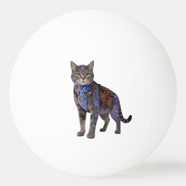 Cyberpunk Circuit Katt – Neon Teknologisk Beast Pingisboll (Framsidan)