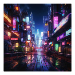 Cyberpunk City Night Fototryck