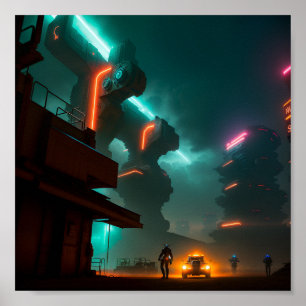 Cyberpunk City på natten Poster