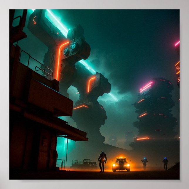 Cyberpunk City på natten Poster (Framsidan)