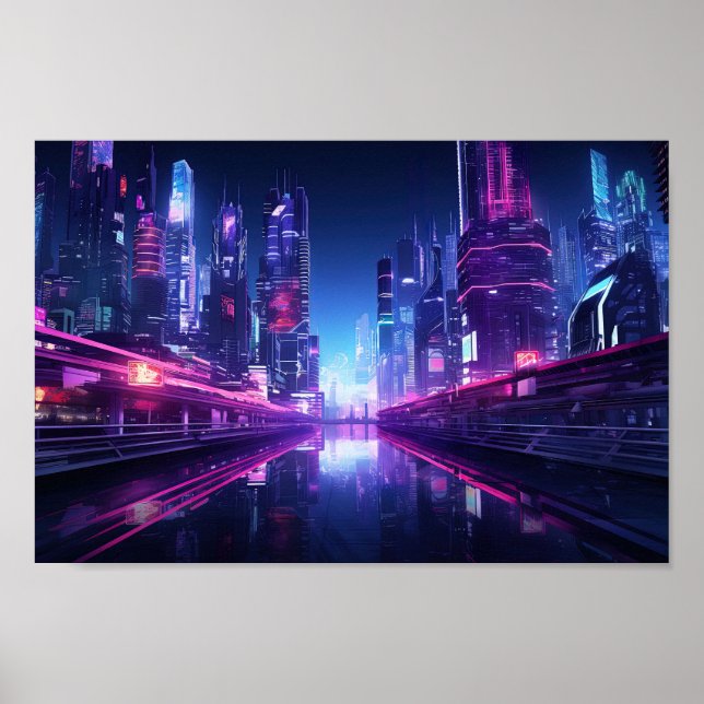Cyberpunk City Reflection Poster (Framsidan)
