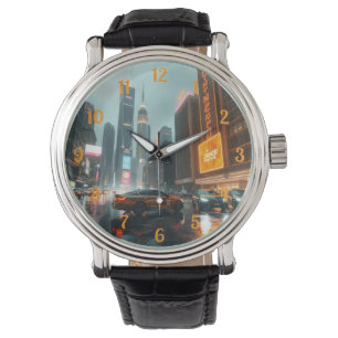 Cyberpunk City Skyscrapper Cars Armbandsur