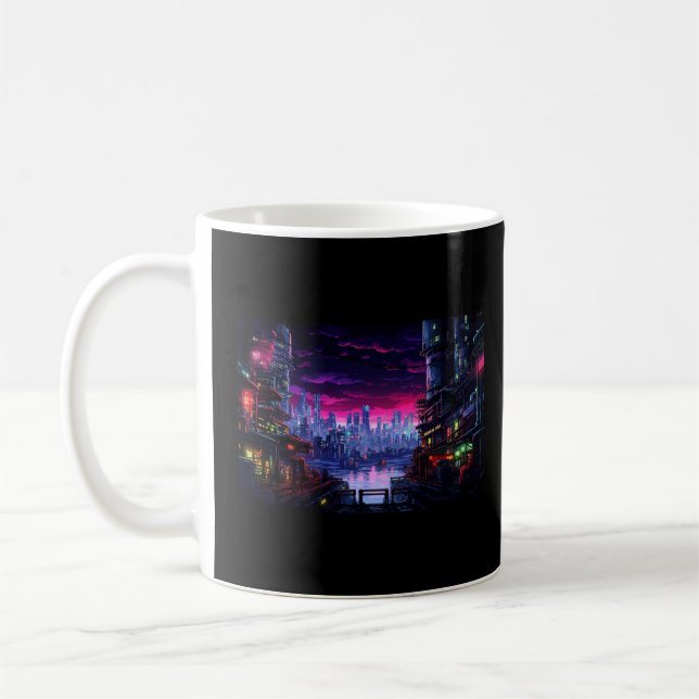 Cyberpunk City Waterfront Kaffemugg (Vänster)