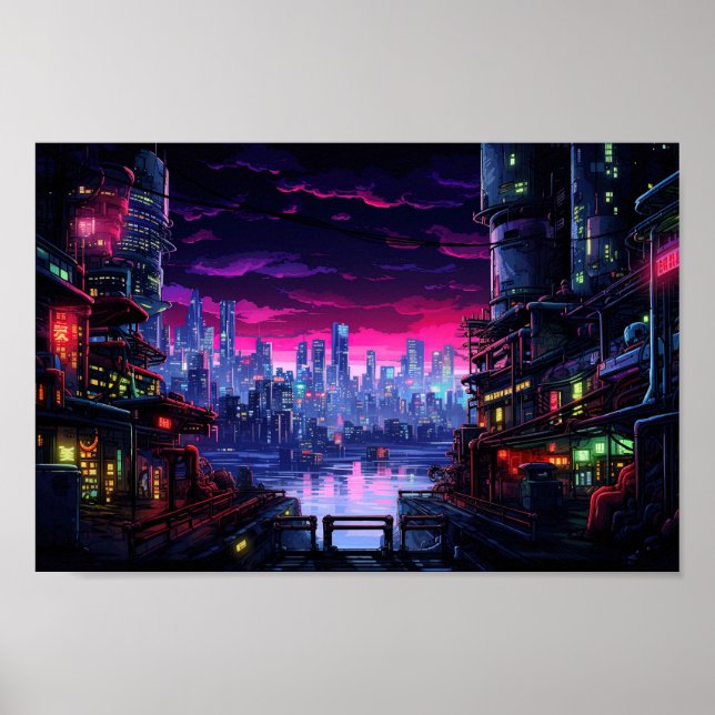 Cyberpunk City Waterfront Poster (Framsidan)