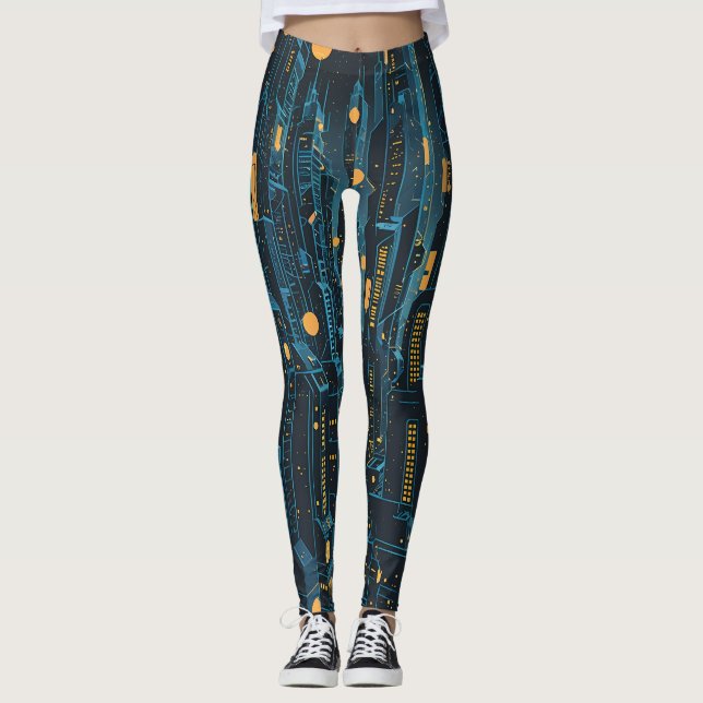 Cyberpunk Cityscape Leggings (Framsida)