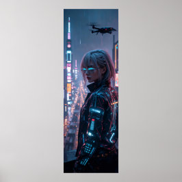 Cyberpunk Cityscape Poster Futuristiska Female Hac
