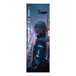 Cyberpunk Cityscape Poster Futuristiska Female Hac
