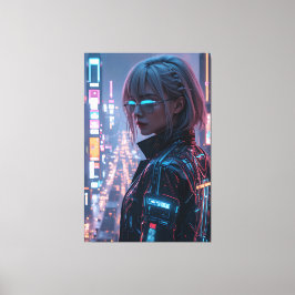 Cyberpunk Cityscape Poster Futuristiska Female Hac Canvastryck