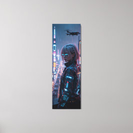 Cyberpunk Cityscape Poster Futuristiska Female Hac Canvastryck