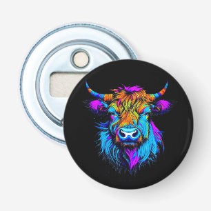 Cyberpunk Colorful Ai Highland Cow Flasköppnare