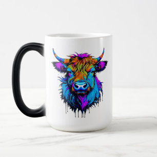 Cyberpunk Colorful Ai Highland Cow Magisk Mugg