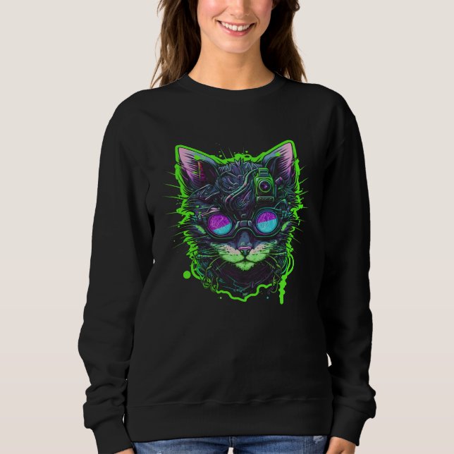 Cyberpunk Cool Cat T Shirt (Framsida)