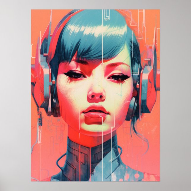 Cyberpunk Cyborg Girl Poster (Framsidan)