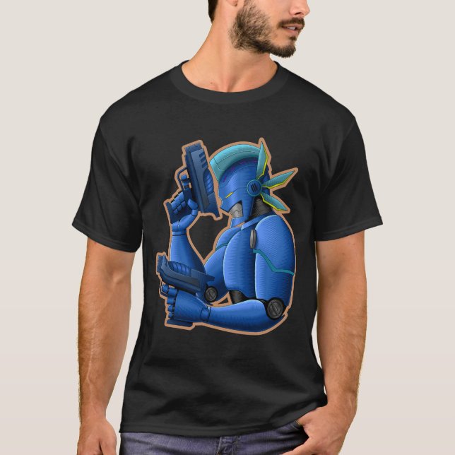 Cyberpunk Cyborg Robot - Futuristisk Kobolt Androi T Shirt (Framsida)