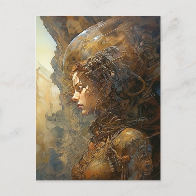 Cyberpunk Cyborg Woman Science fiction Vykort (Framsida)