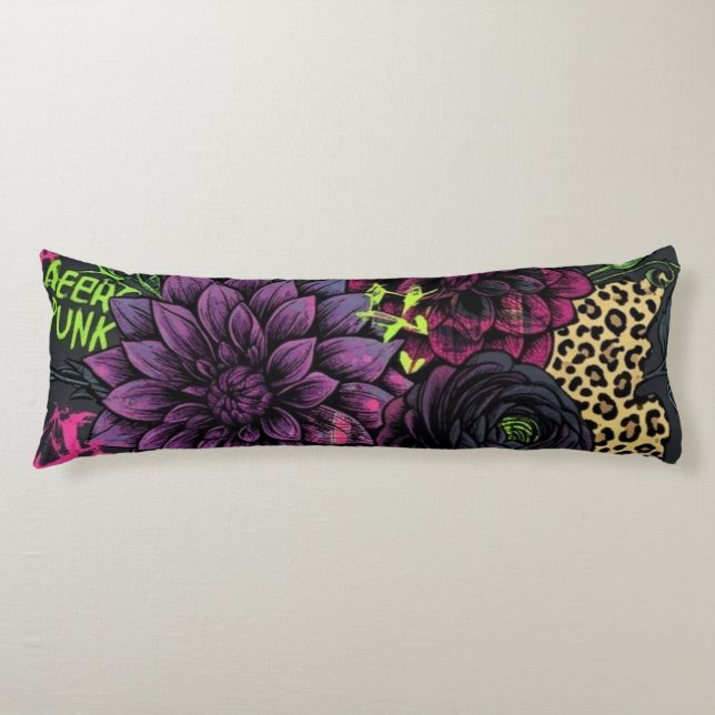 Cyberpunk Dark Floral Throw Pillow - Edgy Punk Roc Kroppskudde (Framsidan)